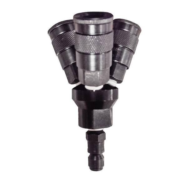 Interstate Pneumatics Aluminum Round Manifold with Three 3/8 Inch Steel Automotive Couplers & One 3/8 Inch Steel Plug Kit FPM44-KA6 - main